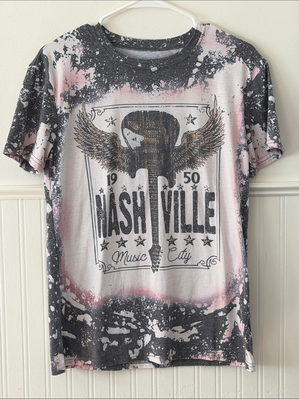 Nashville Music City Graphic Tee - Pink & Black Acid Wash